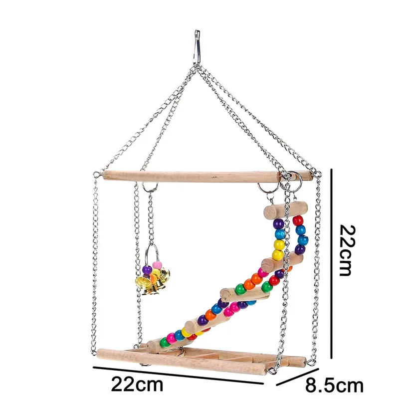 2 размера деревянный попугай птица подвесная Лестница Качели мост подъем жевательная игрушка для домашнего питомца игрушечные колокольчики для маленьких попугаев - Цвет: 22x22x8.5cm