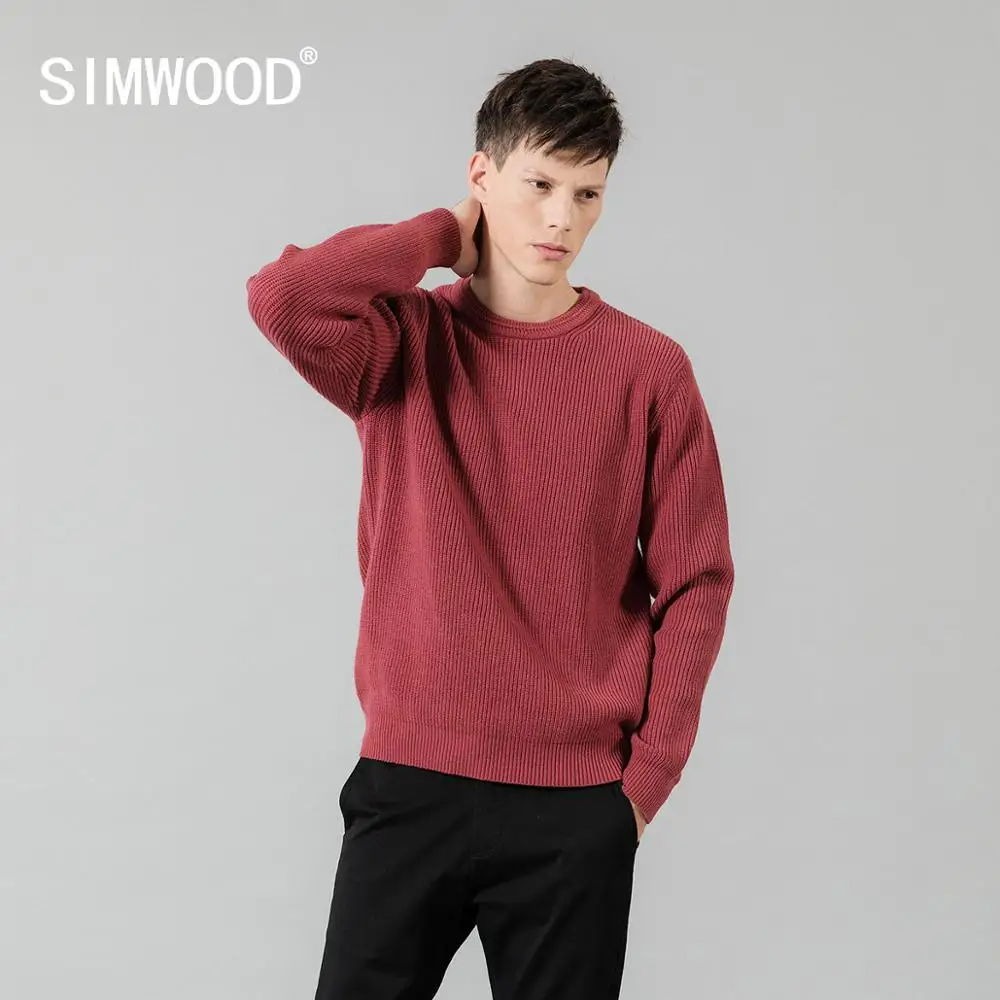 

SIMWOOD 2019 autumn winter warm sweater men casual special neck design knitwear pullovers high quality brand clothing SI980567