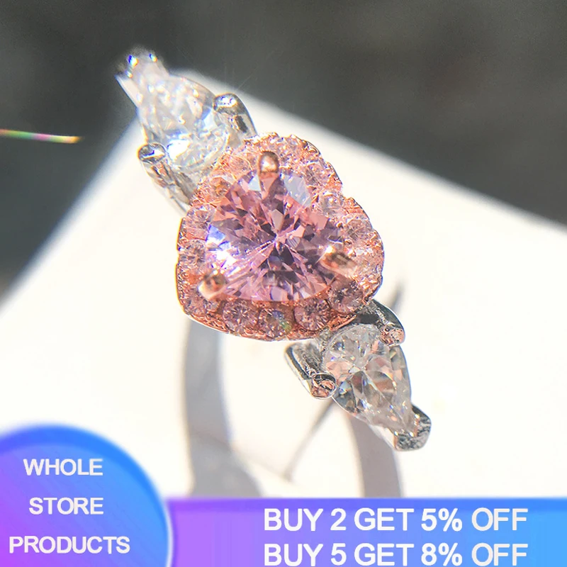 

YANHUI Gorgeous Large Heart Pink Red Stone Rings For Women Luxury Filled CZ Wedding Rings Silver 925 Jewelry Gifts Anillos Mujer