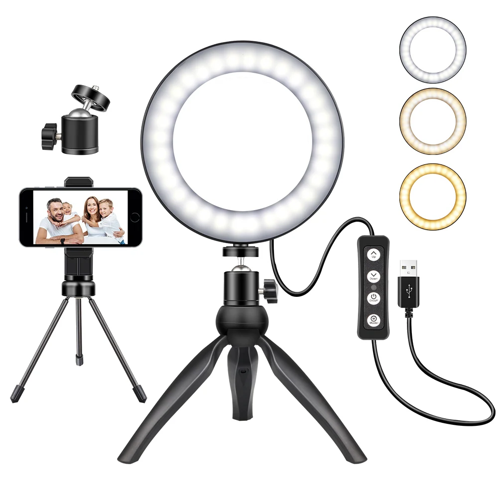 

6"Led Ring Light Selfie Dimmable Light with Tripod Stand Cell Phone Holder for Studio YouTube Lighting Make up Camera