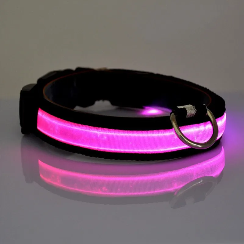 Pet Dog Collar LED Light Up Night Safety Dog Collar Nylon Luminous Flashing Glowing Necklace Battery Supply 