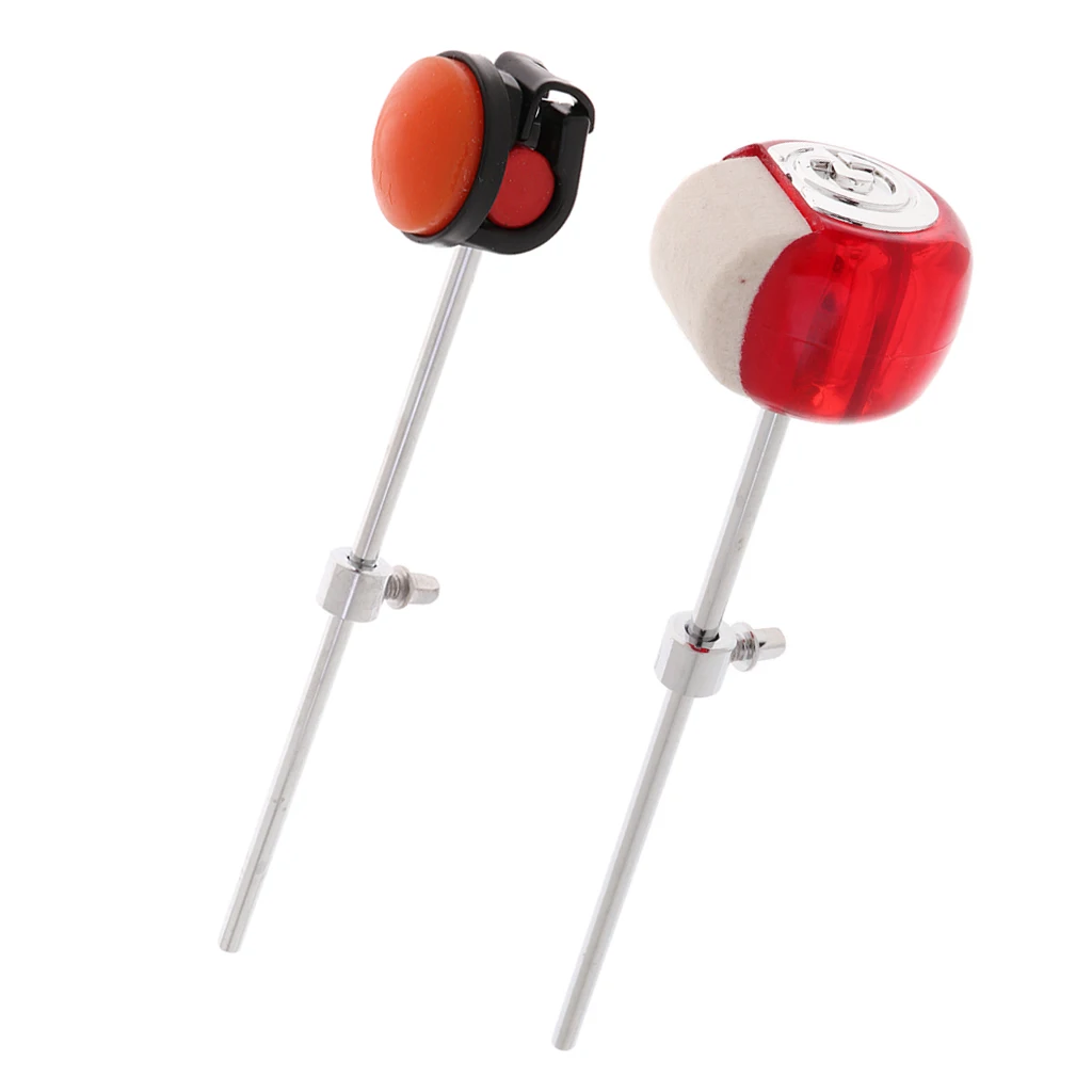 Pack of 2 Bass Drum Pedal Beater Cotton/Silcone Hammer Head, Orange Red