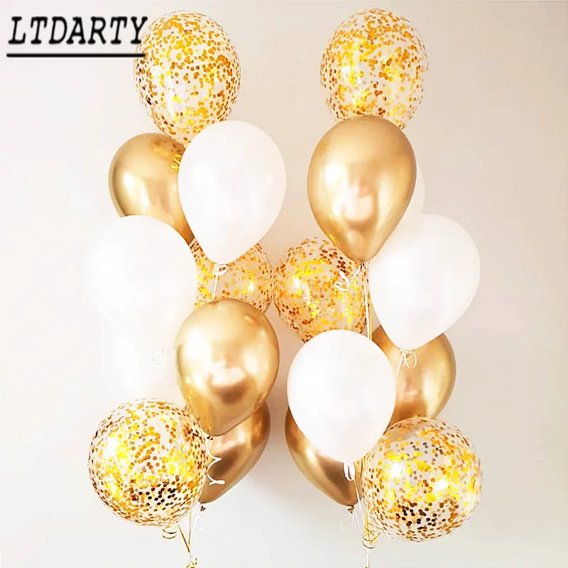 15pcs of 12" metal gold confetti balloons ink blue white balloon wedding party decoration kids children birthday party supplies