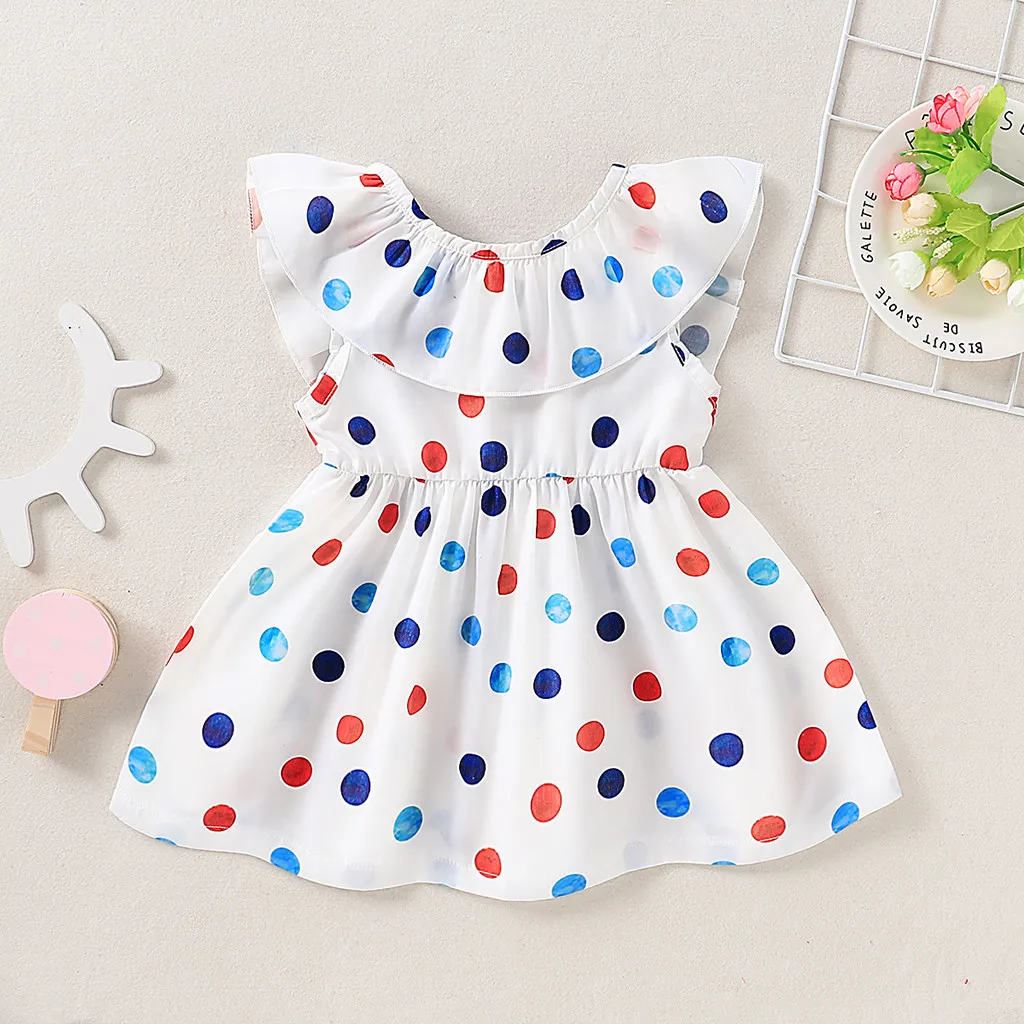 

(6M-3T) Children's lotus leaf collar wave dot printing princess dress dress sleeveless dot printing princess beauty pageant S4