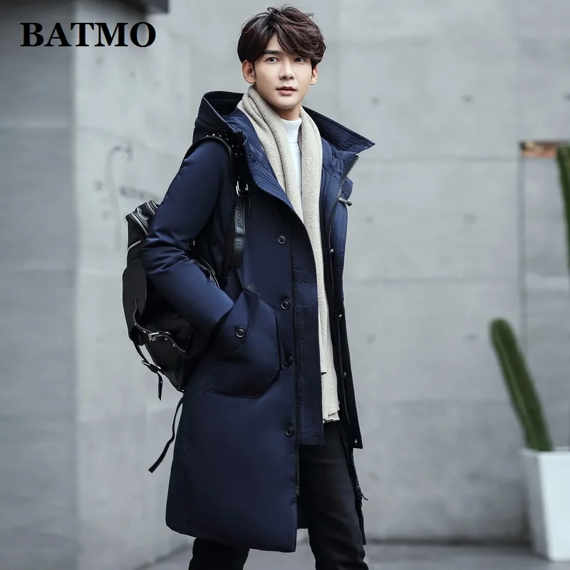 BATMO Новое поступление Зима Высокое качество 80% белый утиный пух с капюшоном куртки мужские, мужские зимние пуховики 61811 - Цвет: Тёмно-синий