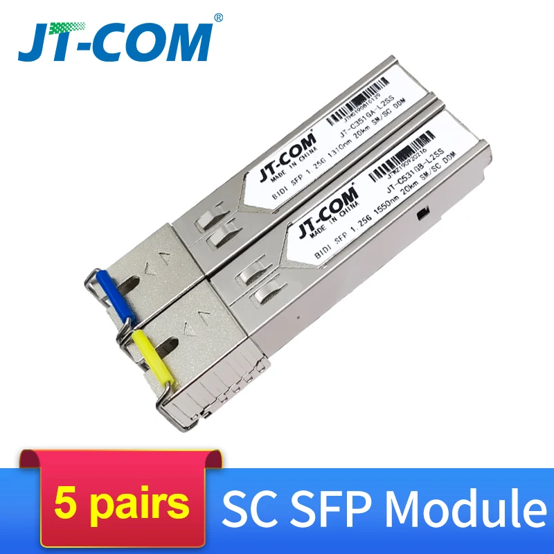 5 pair 1Gb SC 5KM/20KM SFP Module Gigabit Optical Single Mode Single Fiber Transceiver Compatible with Cisco Ethernet Switch