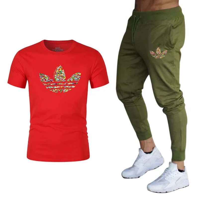 men's casual suit brand spring and summer top short suit for men O collar fashion 2 T-shirt and trousers sport suit
