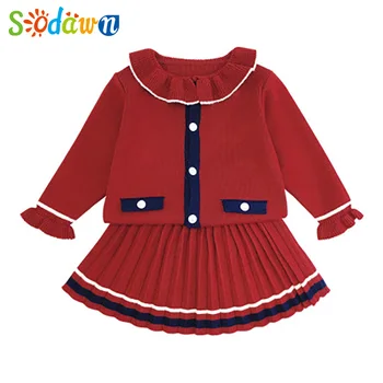 

Sodawn Girl Set 2020 Autumn Winter New Doll Collar Girl Sweater + Pleated Skirt 2Pcs College Style Kids Clothes For 1-5Y