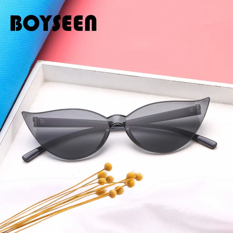 BOYSEEN, Ретро стиль, без оправы, кошачий глаз, солнцезащитные очки для женщин, фирменный дизайн, 90 s, трендовые, маленькие, зеленые, оранжевые, кошачий глаз, солнцезащитные очки, оттенки A003