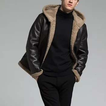 

Original sheepskin leather hat coat winter motorcycle leather coat leather coat large coat