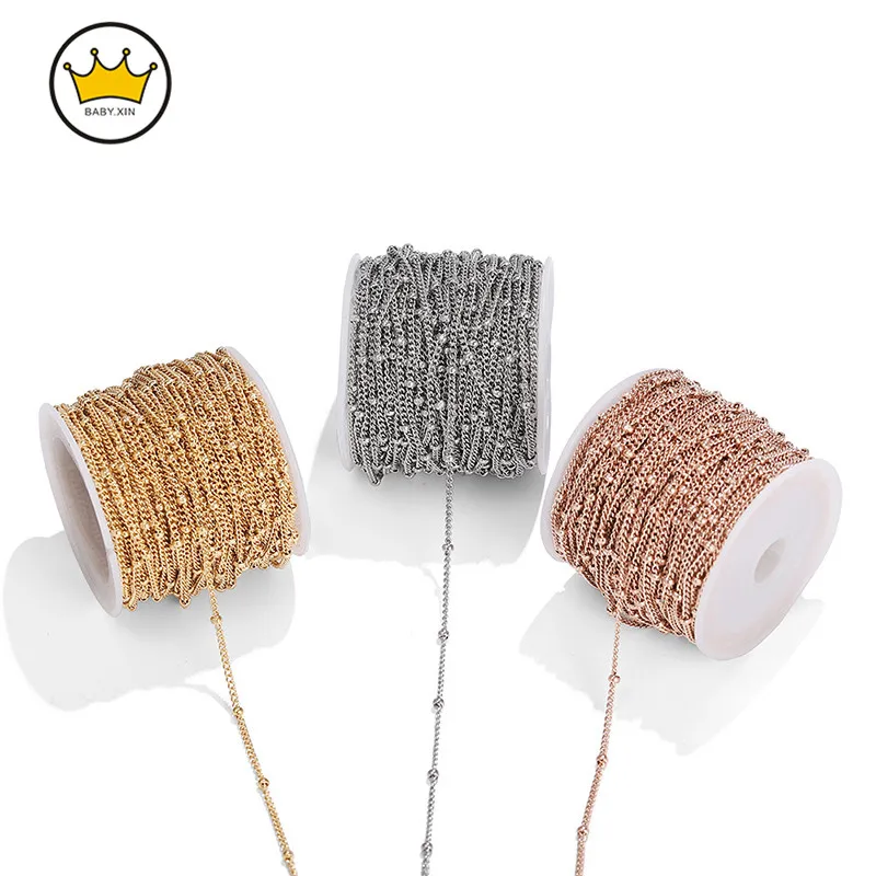 

2 Meters Stainless Steel Tube Beaded Cable Link Clip Beads Chain for DIY Anklet Necklaces Bracelet Jewelry Making Supplies