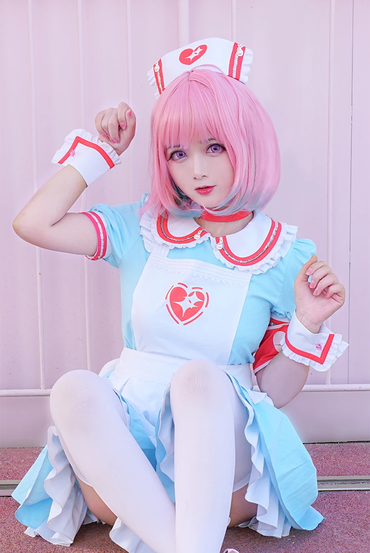 THE iDOLM@ STER/карнавальный костюм золушки для девочек Yumemi Riamu, униформа на хэллоуин, платье+ фартук+ шляпа+ значок+ крылья+ носки, S-XL