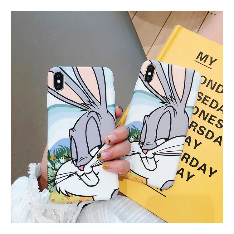 Винтажный милый чехол-Кролик для iPhone XS Max X XS i8 Lover Пара защитный чехол для iPhone 7 8 Plus 6 6s Coque - Цвет: розовато-Серый