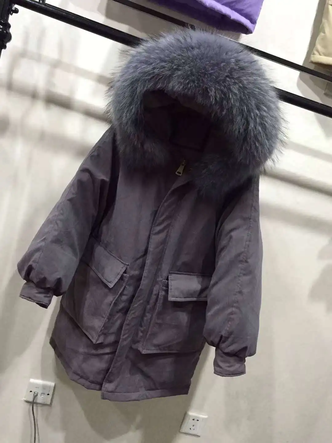 New Style Korean-style Large Fur Collar down Jacket Women's Mid-length When Thick Loose Peach Skin Large Pocket Coat