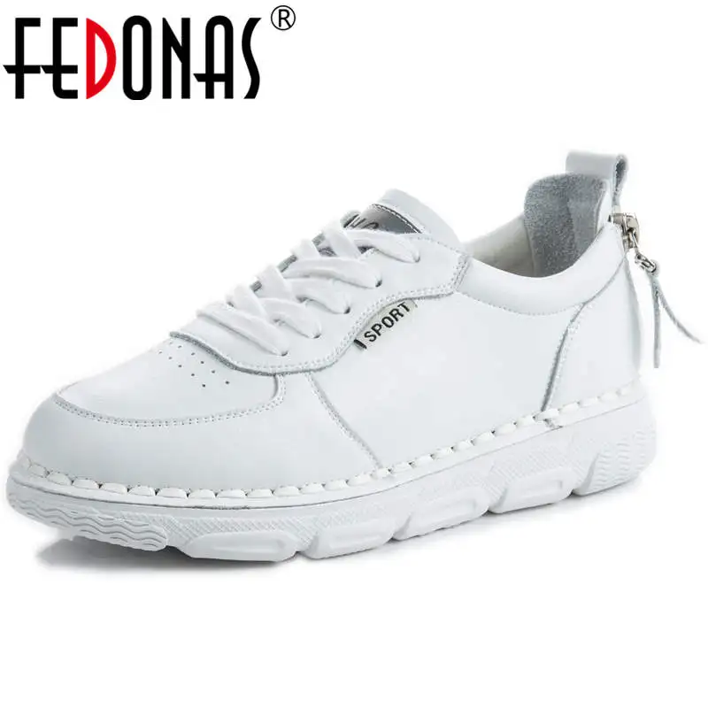

FEDONAS Shallow Famale Platform Women Sneakers Genuine Leather Concise Running Shoes Spring Summer Fashion Sport Shoes White