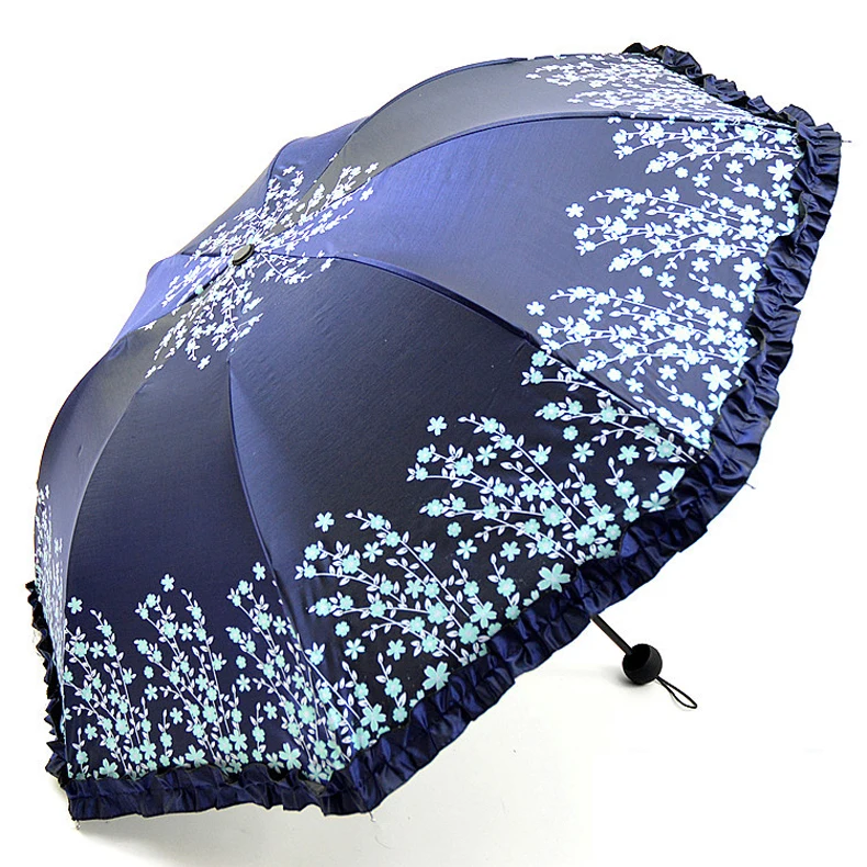 Шикарный Зонт с цветочным принтом, УФ, женский, модный, меняющий цвет, женские зонты от солнца, ветростойкий, Цветочный, складной зонтик SP093