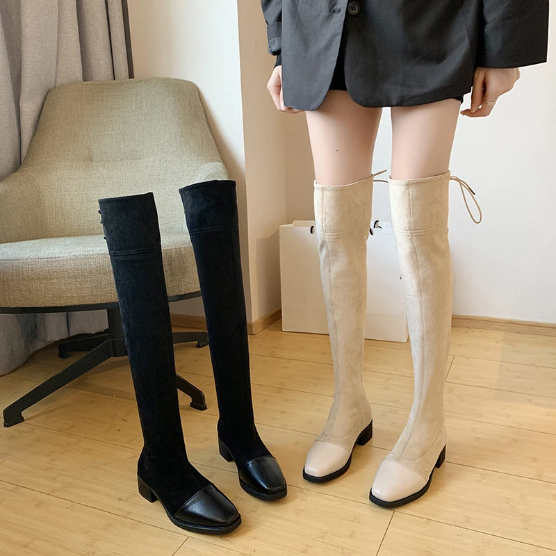 

Brand Women's Shoes Lace Up Boots-women Round Toe Booties Woman 2019 Low Heel Winter Footwear Sexy Thigh High Heels High Sexy