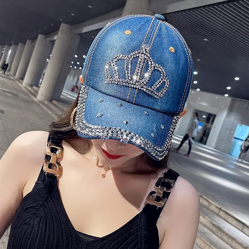 COKK Fashion Cap Women Spring Summer Hats For Women Cowboy Hat Shiny Baseball Cap Adjustable Sunhat Sunshade Denim Cloth baseball cap sun hat