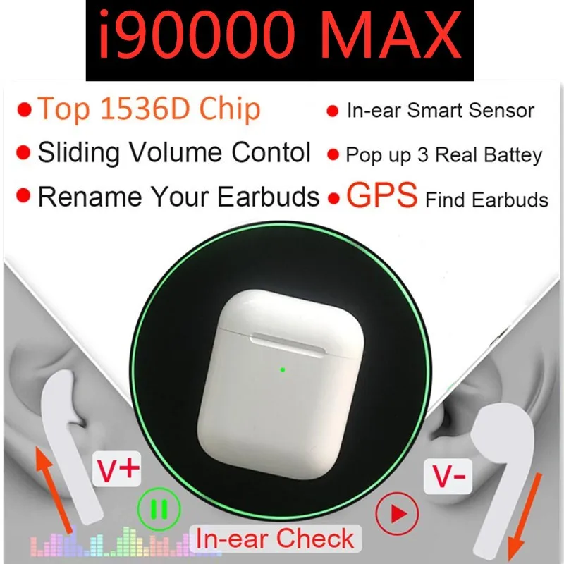 Новинка i90000 Max TWS наушники-вкладыши с сенсором, беспроводные наушники с супер басами, Bluetooth 5,0 наушники tws pk h1 чип i30000 i90000 pro tws arie 2 Headphones earbuds wireless headphones for iphone honor