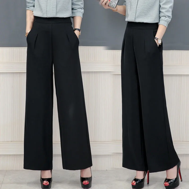 Autumn Solid Elegant Female Women's Palazzo Flared Wide Legs Pants High Waist OL Office Ladies Career Business Long Trousers taruxy fashion women s palazzo trousers wide jeans ladies streetwear loose denim pants women 2023 summer new low rise jeans