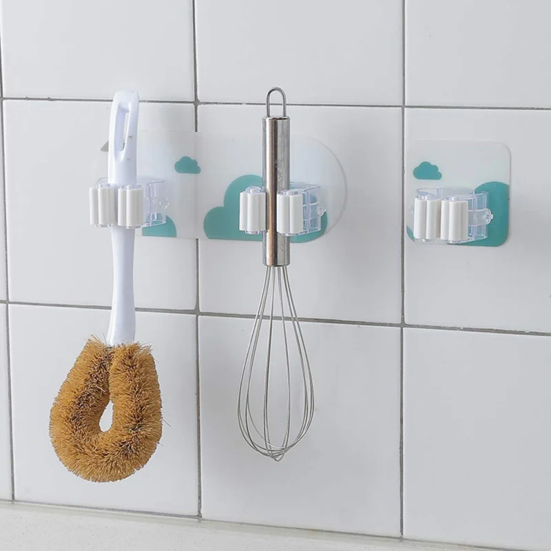 

Double Multifuncion Wall Clip Rack Home Storage Tool Kitchen Mop Bathroom Mounted Hanger Buckle Broom Wall Holder