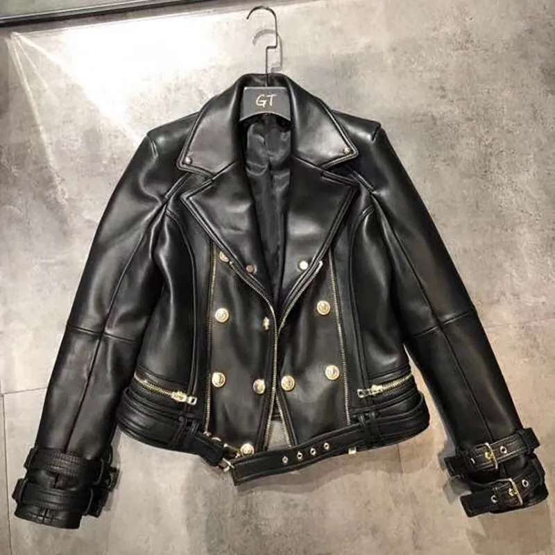 ジャケット・アウター LEATHER COMBINATION DOUBLE LAPEL COAT ZWRXW Leather Trench Coats for Men Double Breasted Notched