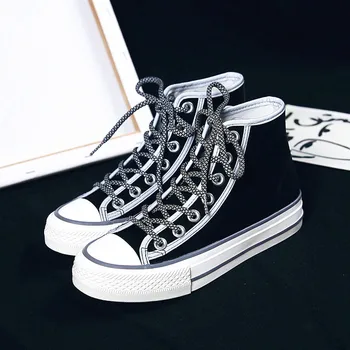 

High Quality Classic Women Canvas Shoes Reflective New Autumn High Top Flats Women Shoes Factory Outlet Female Shoes J3-81
