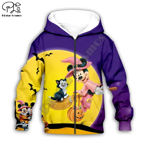 Kids boy girl Halloween cartoon minni costume 3d print hoodies long sleeve pumpkin bat Sweatshirts summer zipper - Color: Kids zip hoodies