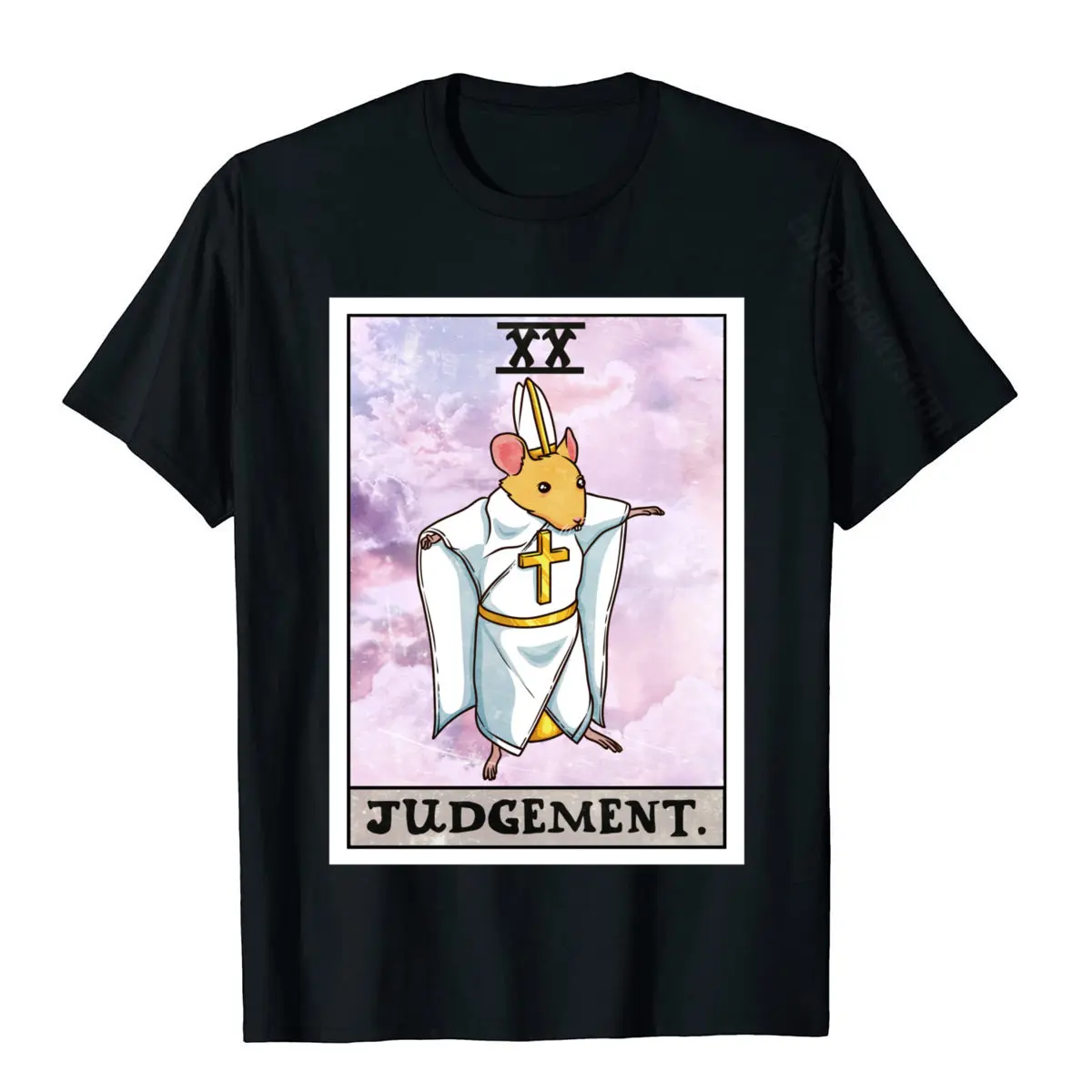Casual T-Shirt Newest O Neck Casual 100% Cotton Men T Shirt Slim Fit Short Sleeve T Shirts Free Shipping Dorime Rat Judgement Tarot Card Funny Meme Pu over Hoodie__472 black