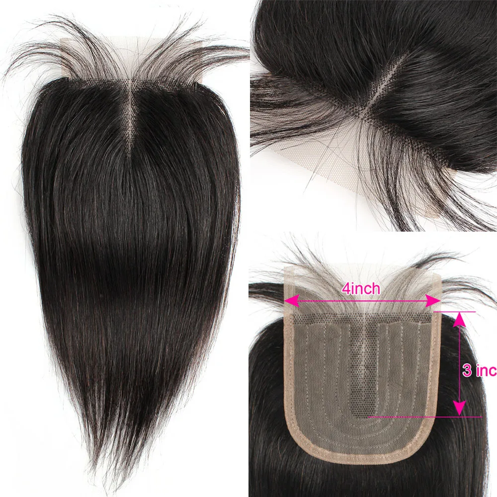 Bobbi Collection-extensiones de cabello humano indio Remy, accesorio capilar liso de color negro Natural con cierre de encaje 4x1, de 10 a 20 pulgadas