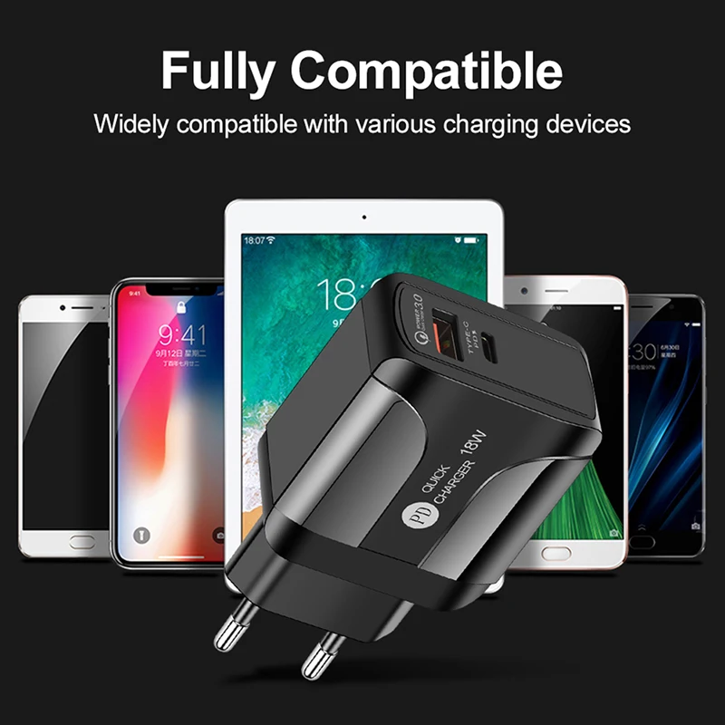 Быстрое зарядное устройство QC 3 0 18 Вт для мобильных телефонов портативное с