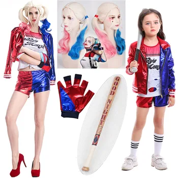 

New Adult Cosplay Harley Quinn Ladies Costume Full Set Kids Suicide Squad Harley Quinn Cosplay Costumes Party Halloween Costumes
