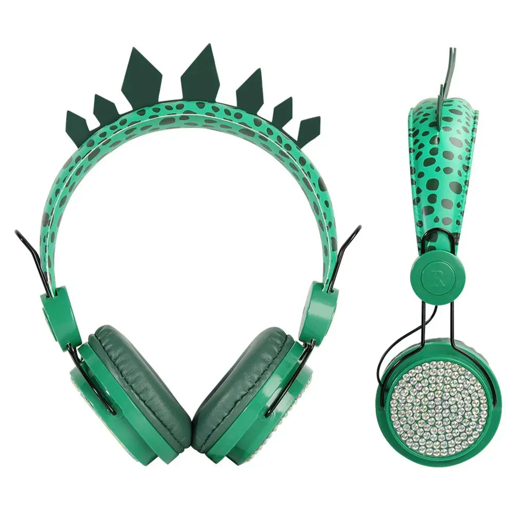 Cute Dinosaur Glitter Kids Wired Headphone Adjustable Headband for Boys