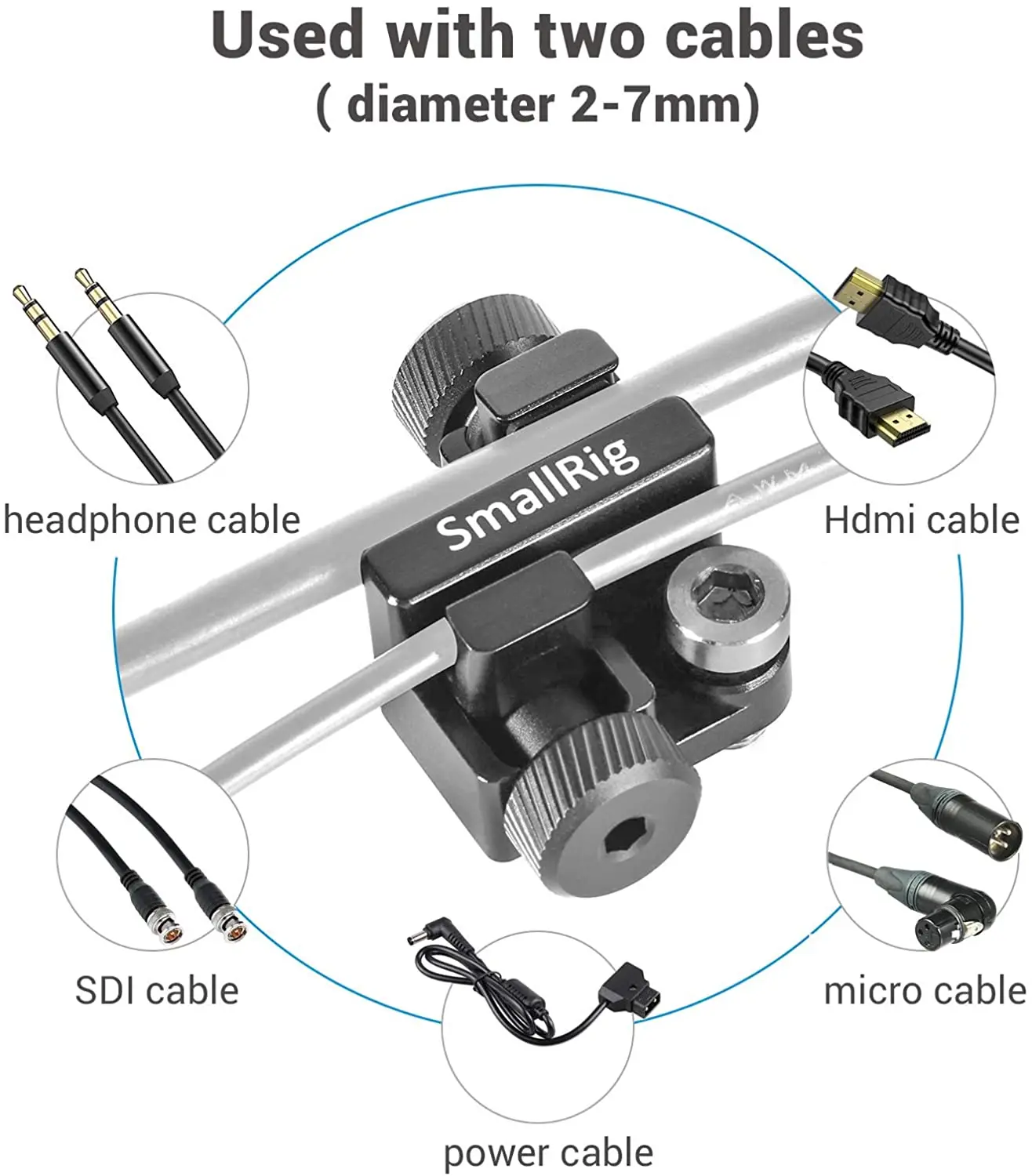 SmallRig 범용 케이블 클램프, DSLR 카메라 및 모니터 케이지에 장착하기 위한 케이블 직경 2-7mm, 1/4 인치-20 나사, 2333