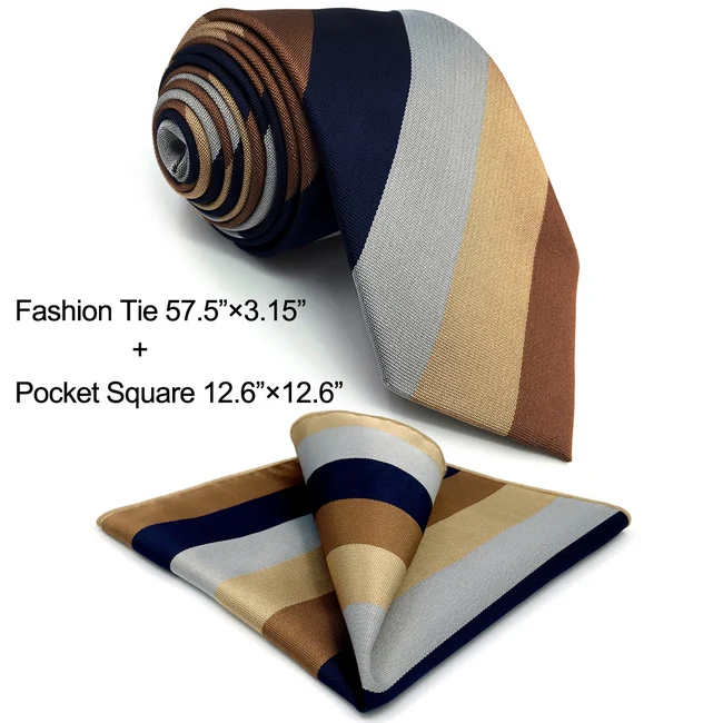 Classic Size Tie Set Мужские галстуки полосатые Разноцветные Шелковые модные классические деловой носовой платок свадебные галстуки для мужчин 6" Вечерние - Цвет: Classic Size Tie Set