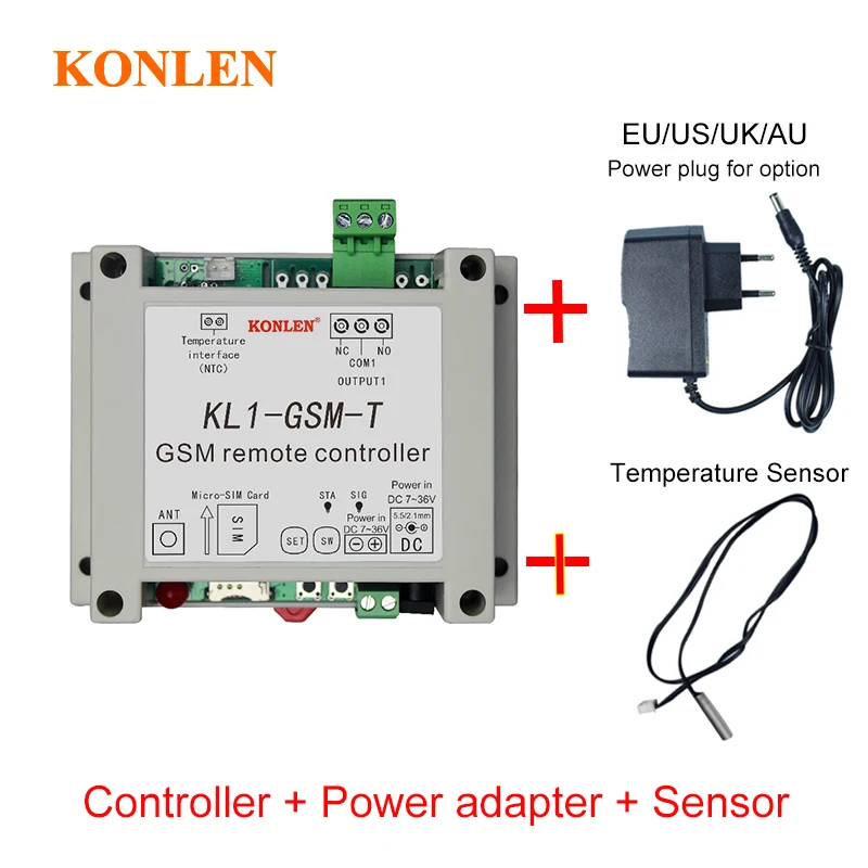 Add Adapter Sensor KONLEN смарт GSM реле управления Лер датчик температуры SMS вызов дистанционное управление домашней автоматизации выключатель питания ворот водяной насос - Цвет: Add Adapter Sensor