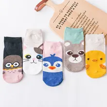 Новые весенне-летние женские хлопковые носки-лодочки, короткие носки до лодыжки с милым животным изображением кота пингвина медведя птицы, повседневные прямые короткие носки для девочек