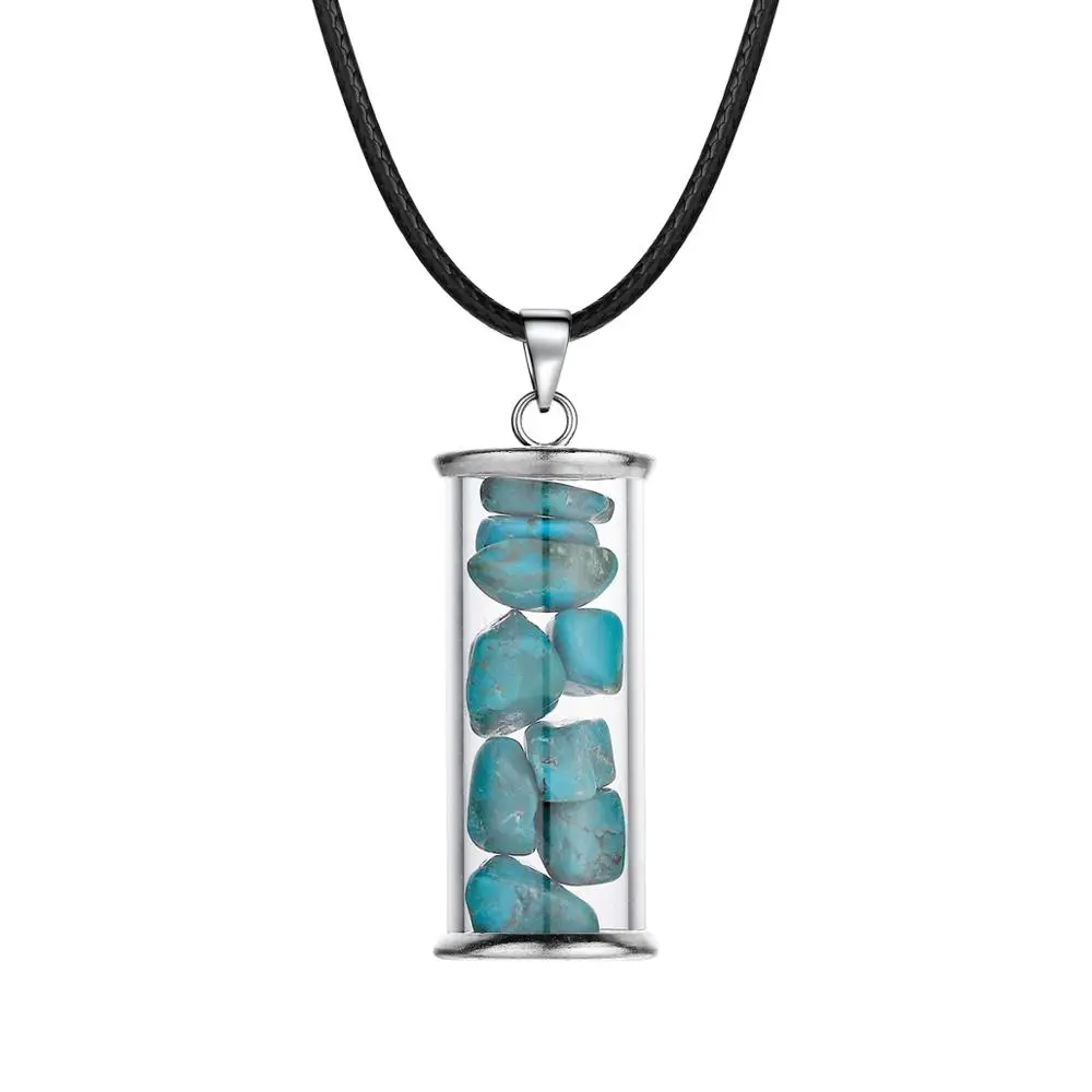 Turquoise Cord ASHMITA натуральный сырой рухнул Wicca чип камень бутылки желаний кулон ожерелье набор Исцеление Рейки энергии заряженный womenlove друг - Окраска металла: Turquoise Cord