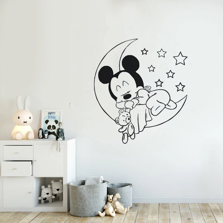 Kids-Room-Wall-Decal-Removable-Cute-Mickey-Mouse-Baby-Sleeping-Wall-Sticker-Nursery-Decoration-Removable-Vinyl