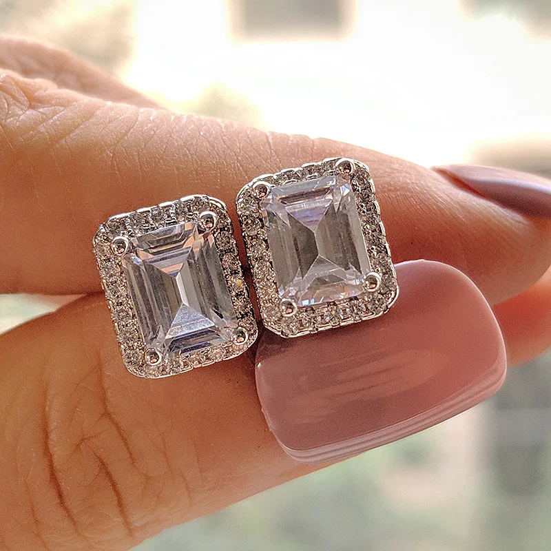

New Luxury Square AAA Cubic Zircon Earring For Women Piercing Temperament Stud Earring Band Shiny Crystal Trendy Wedding Jewelry