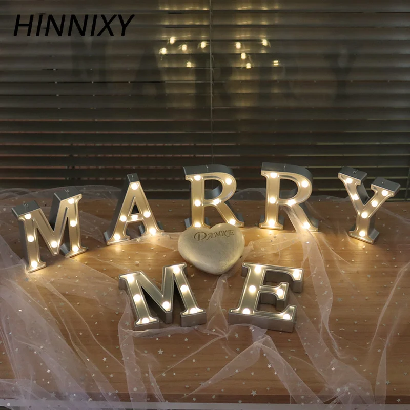 Hinnixy 26 букв LED Серебристое украшение ночник алфавит на батарейках День Рождения