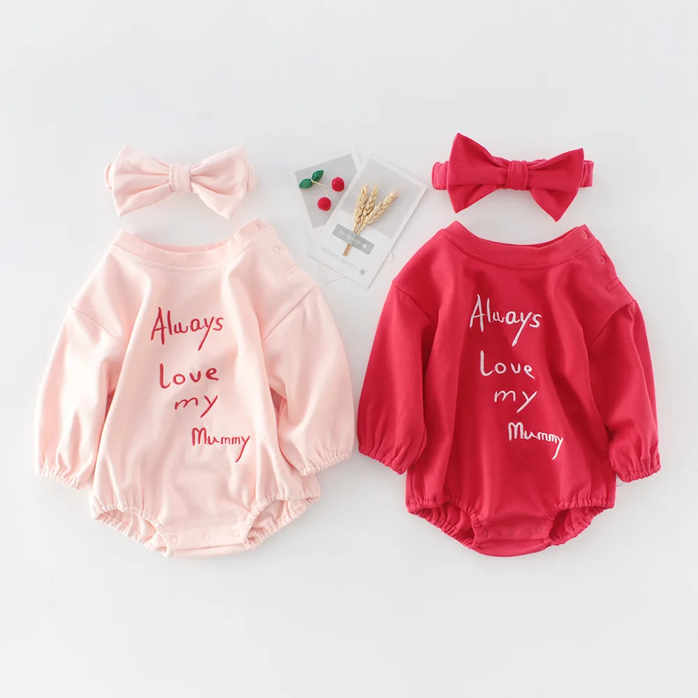 Детский комбинезон для девочек с надписью Love Mummy Хлопковый длинными рукавами