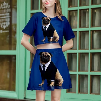 

2019 kawaii pug Short skirt suit Hot Short Sleeve T-shirt and suit kawaii pug Two Piece High Quality Casual New set streetwear