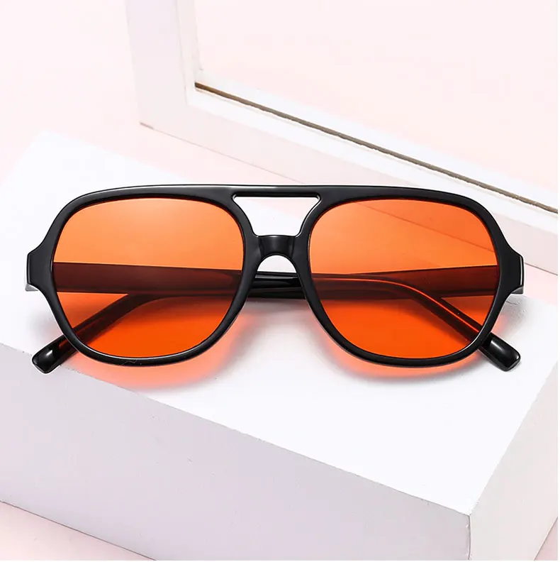 Korean Fashion Candy-colored Double Beam Ladies Sunglasses Ins Wind Female Large Frame Plain Face Flat Mirror Spectacles best sunglasses for women