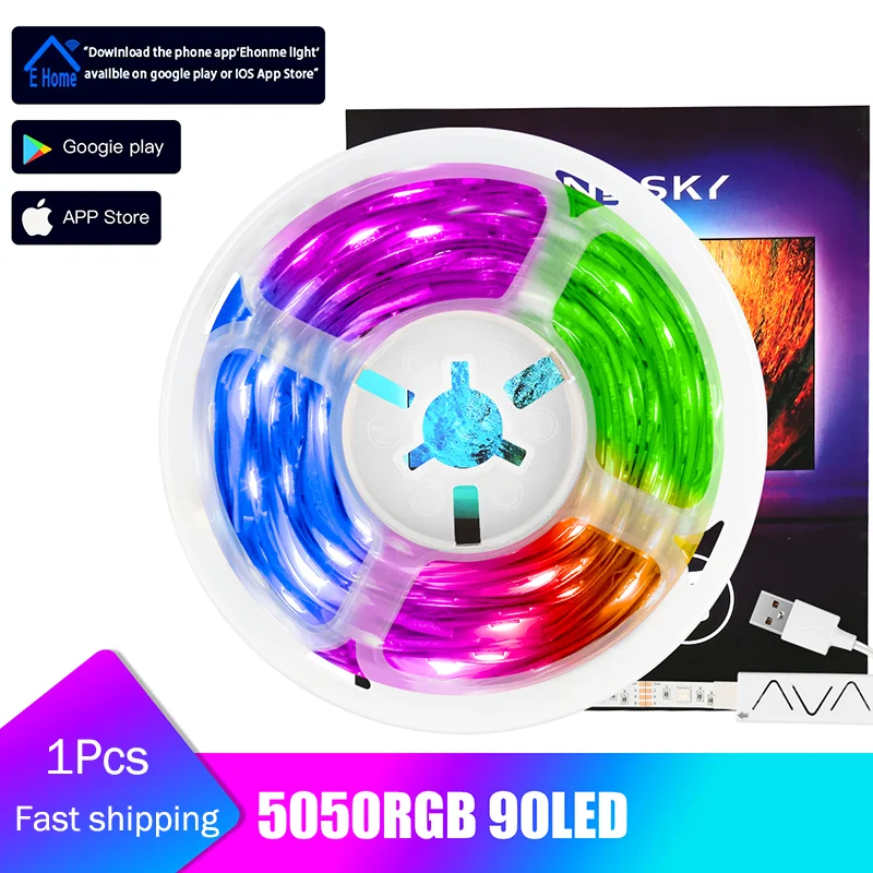 

Colorful 5050 RGB LED Strip Light Smart Home Bluetooth App Remote Control Built-in Mic 50000 Hour Durable Strip For Bedroom