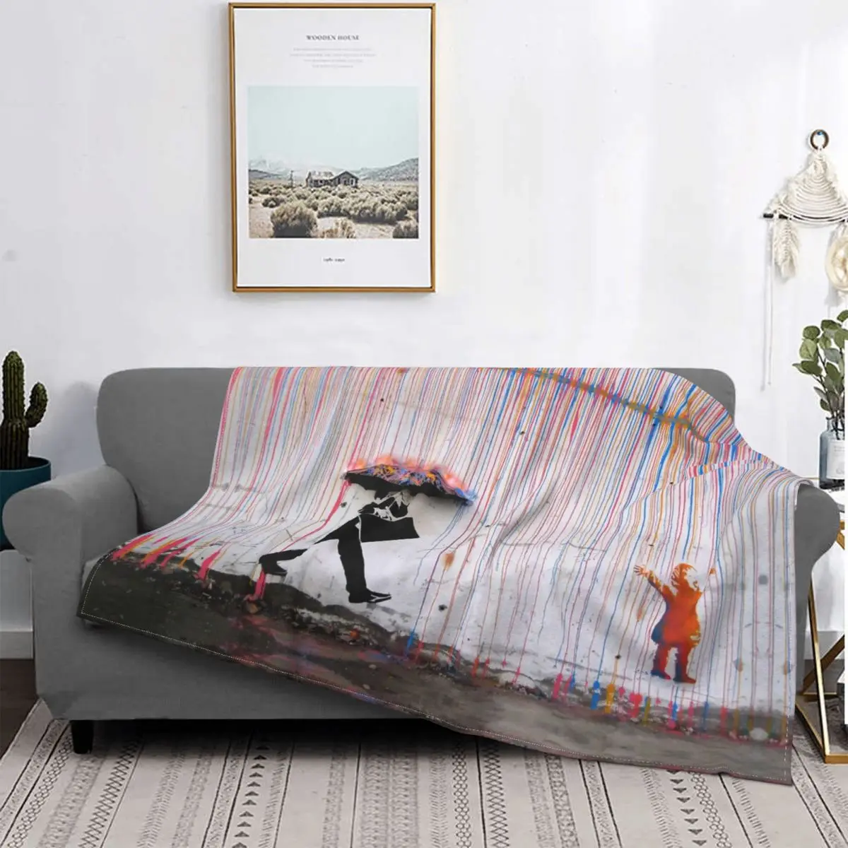 

Одеяло Banksy Rainbow Happy Girl, Фланелевое легкое тонкое покрывало для путешествий на открытом воздухе