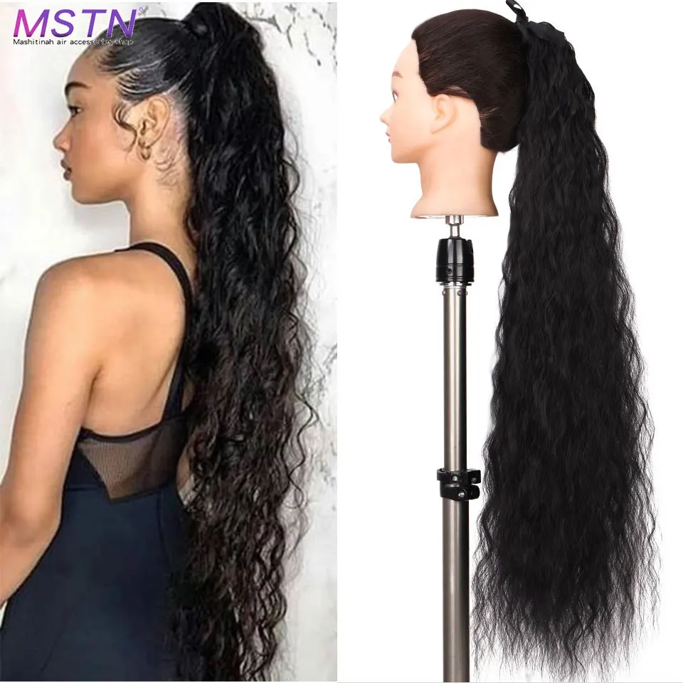 MSTN Synthetic Long Wave Curly Clip In Ponytail Black Blonde Hair Extension Ombre Heat Resistant Pony Tail Fake Extensions | Шиньоны и