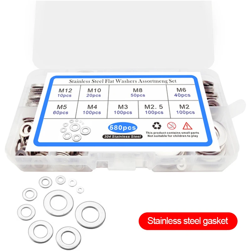 Details about   Box Packing Stainless Steel Flat Washers Gasket Flat Ring Plain Washer 580pcs YS 