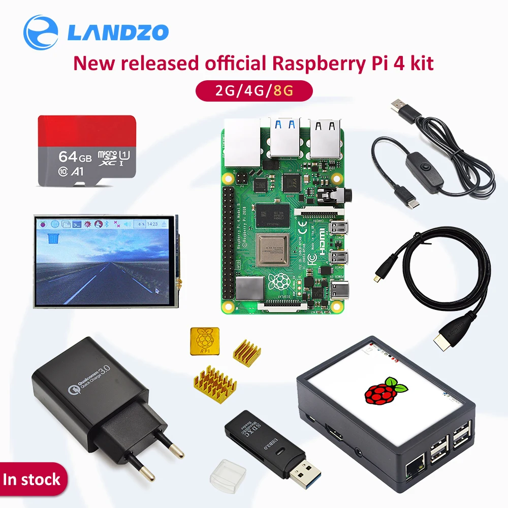 Original raspberry pi 4 modelo b 8g starter kit com interruptor de alimentação linha carregador adapte e 64g tf cartão