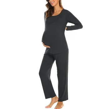 

Maternity Suit Women Long Sleeve Nursing Baby T-shirt Tops+Pants Pajamas Set Suit Cotton Two Piece Set Women #1024